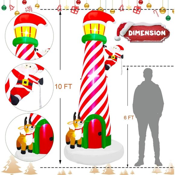 🆕10FT Christmas Inflatable Giant Lighted Lighthouse Blowups Outdoor Decoration - Picture 4 of 11